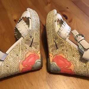 Coach Authentic bone coral leather wedge shoes